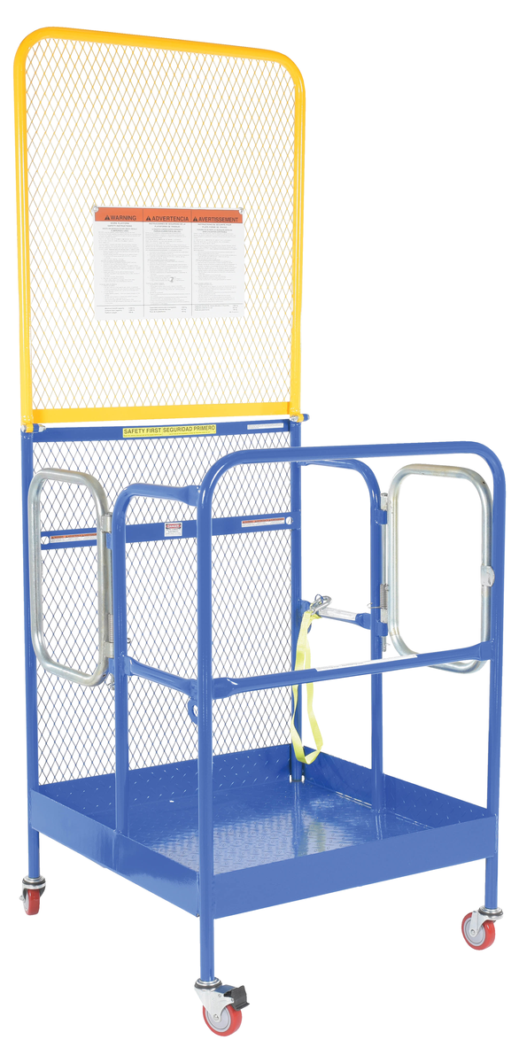 Steel Work Platform With 2 Door Entry, Poly Casters, 84 Inch Expanded Back, 36 x 36 Inch, 1000 lb Cap, Blue