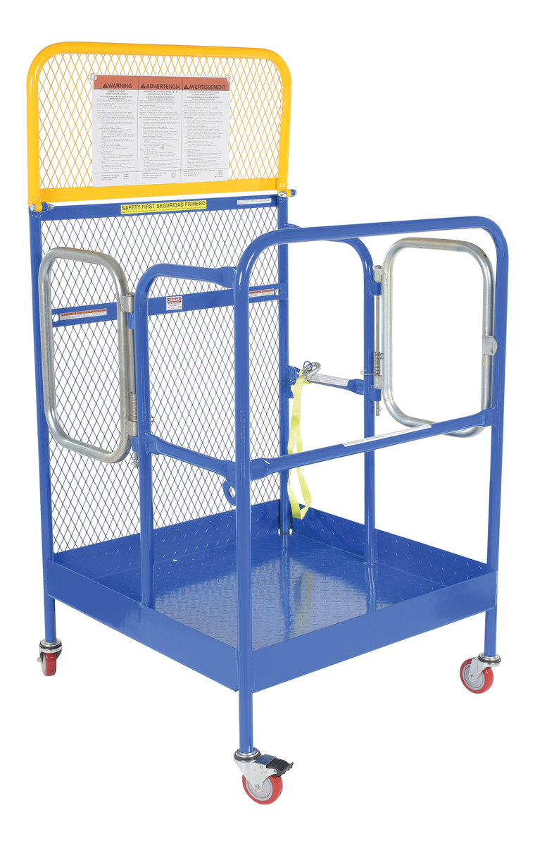 Steel Work Platform With 2 Door Entry and Poly Caster, 36 x 36 Inch, 1000 lb Capacity, Blue