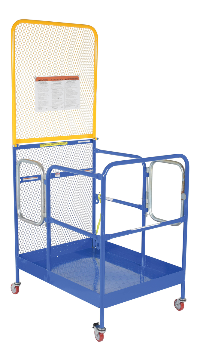 Steel Work Platform With Casters, 2 Door Entry & 84 Inch Expanded Back, 36 x 48 Inch, 1000 lb Capacity, Blue