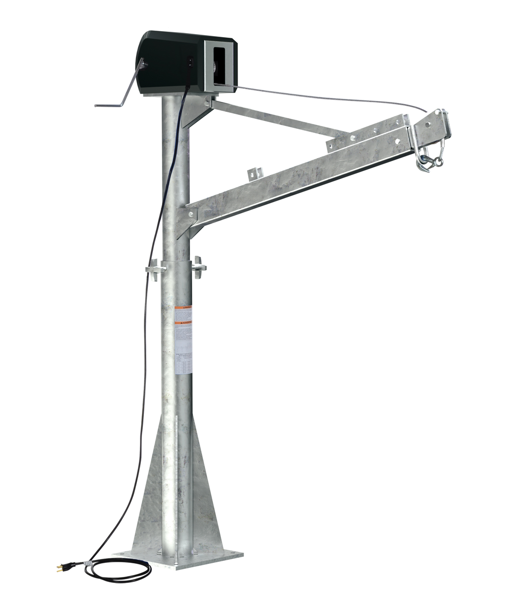 Galvanized Steel AC Powered Jib Crane, CSA Compliant, 3-1/2 to 5-1/2 ft Boom, 1,500 lb Capacity, Gray