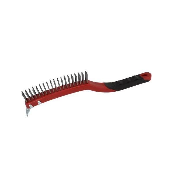 Soft Grip 14 Inch Steel Wire Brush with Scraper, 3x13 Bristle Row