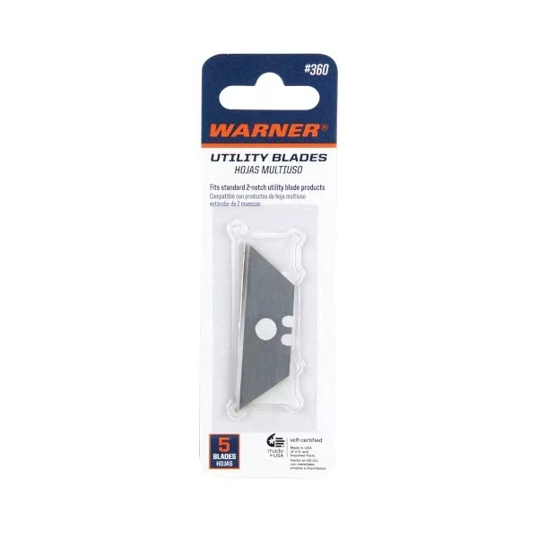 Heavy Duty Utility Blades, Card of 5, .025 Inch Size, 2 notches And ctr hole