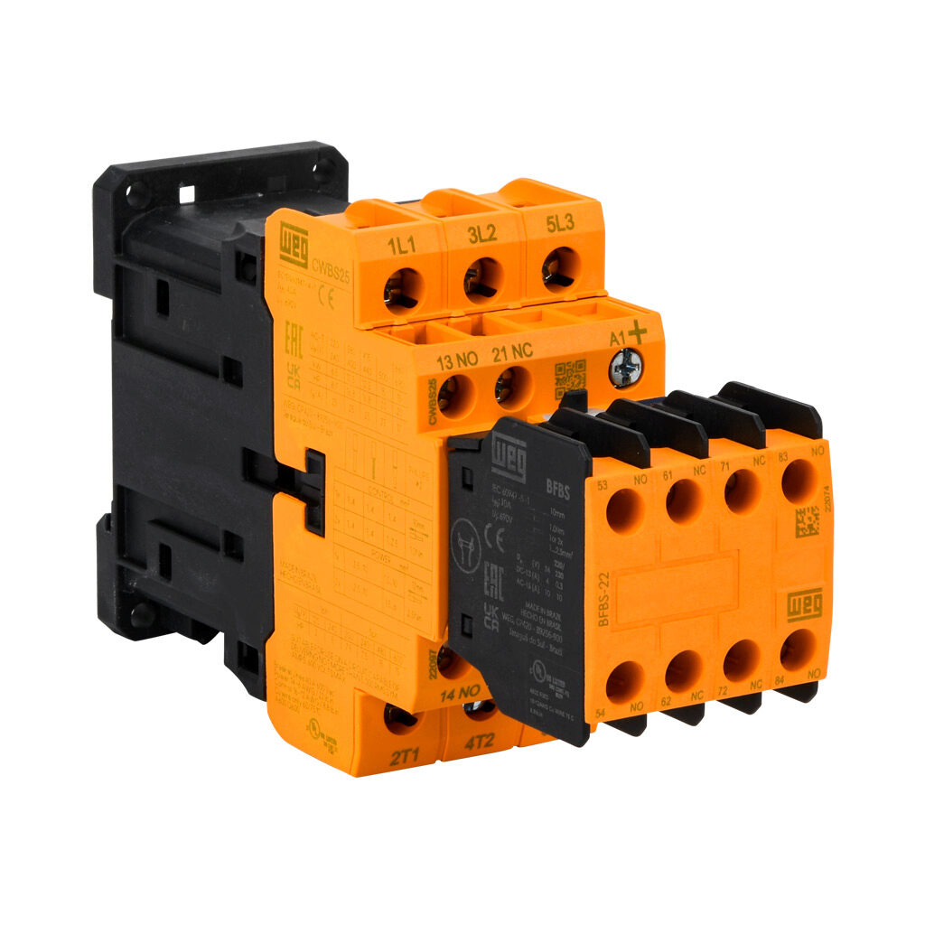 Iec Safety Contactor, 25A, 3 N.O. Power Poles, 3 N.O./3 N.C. Safety Auxiliary Contacts