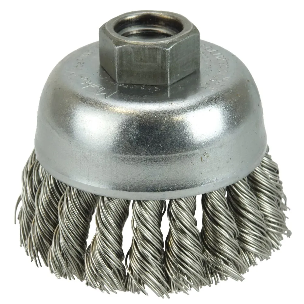 2-3/4 Inch Single Row Knot Cup Brush.014 Inch Stainless, 5/8 Inch-11 UNC Nut