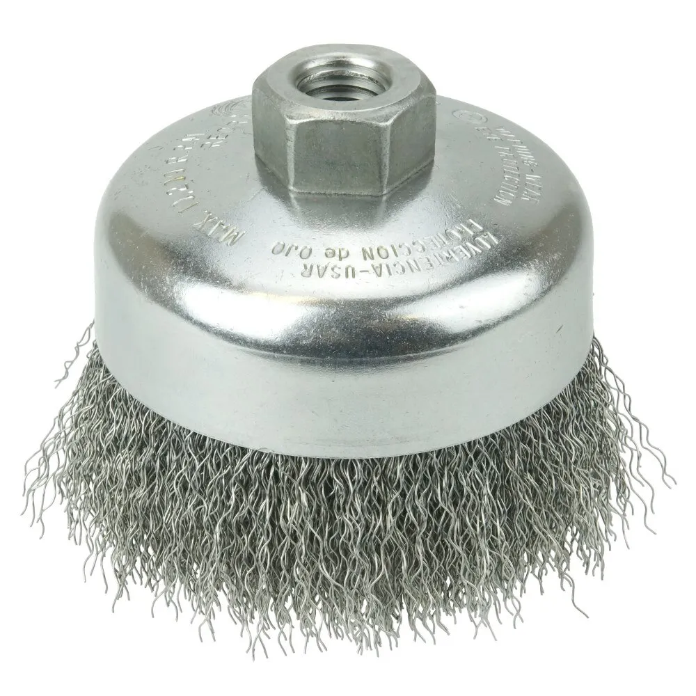 4 Inch Crimped Wire Cup Brush .0118 Inch Steel Fill 5/8 Inch-11 UNC Nut