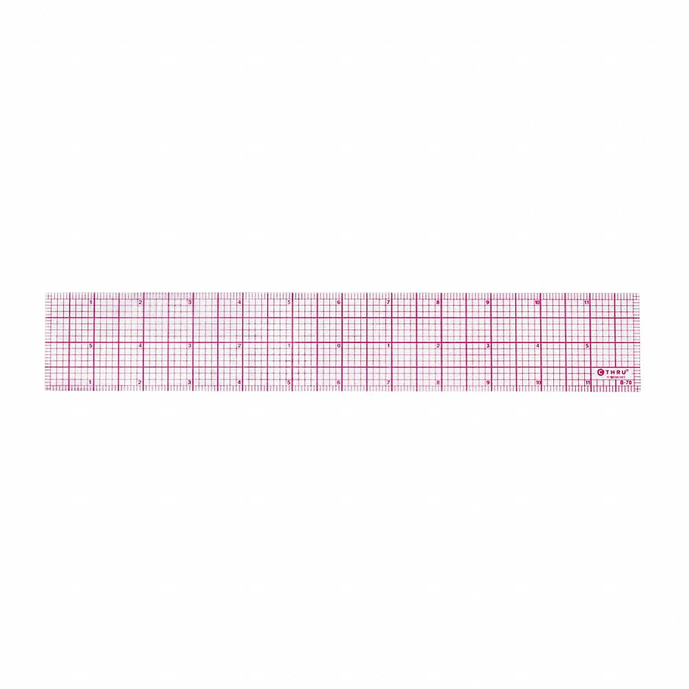 Ruler, Plastic, Lined, 16ths, 12in, Transprnt
