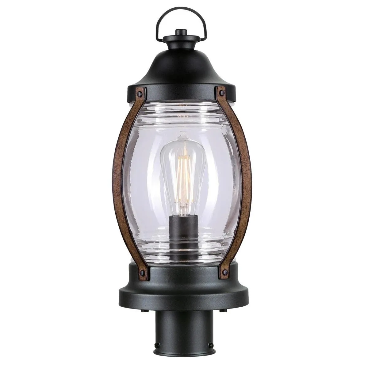 Fixture Post Top Outdoor Lantern 60W Canyon Txtrd, Black Barnwood Clear Glass