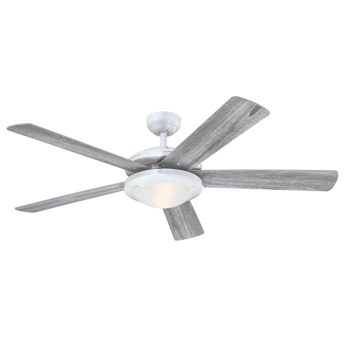 Ceiling Fan Indoor 52In Comet DmLED White Rvrs 5-Bld RstBrch/Gpht Frost Glass