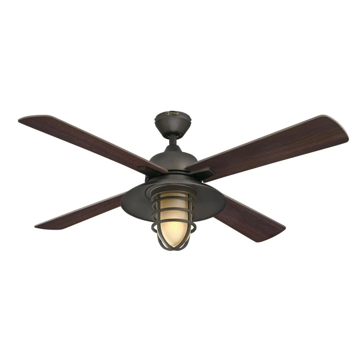 Ceiling Fan Indoor 52In Porto DmLED, BlackBrnz Rvr 4Bld DrkWng/Wng Am Fr Glass