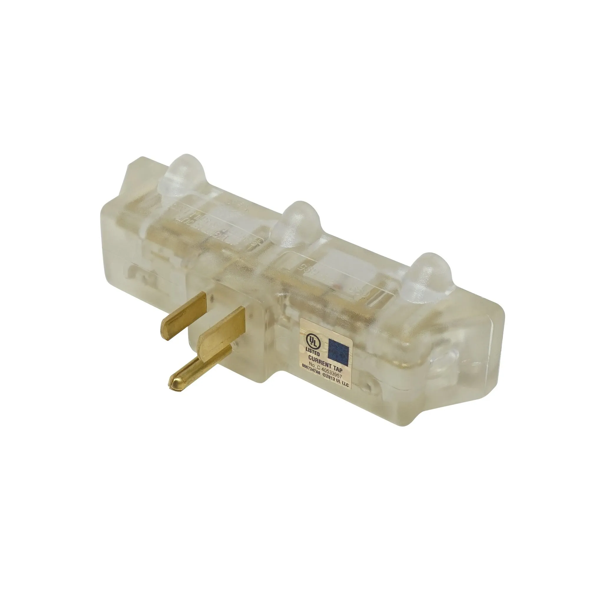 Adapter, 3-Outlet, Lit End, Clear